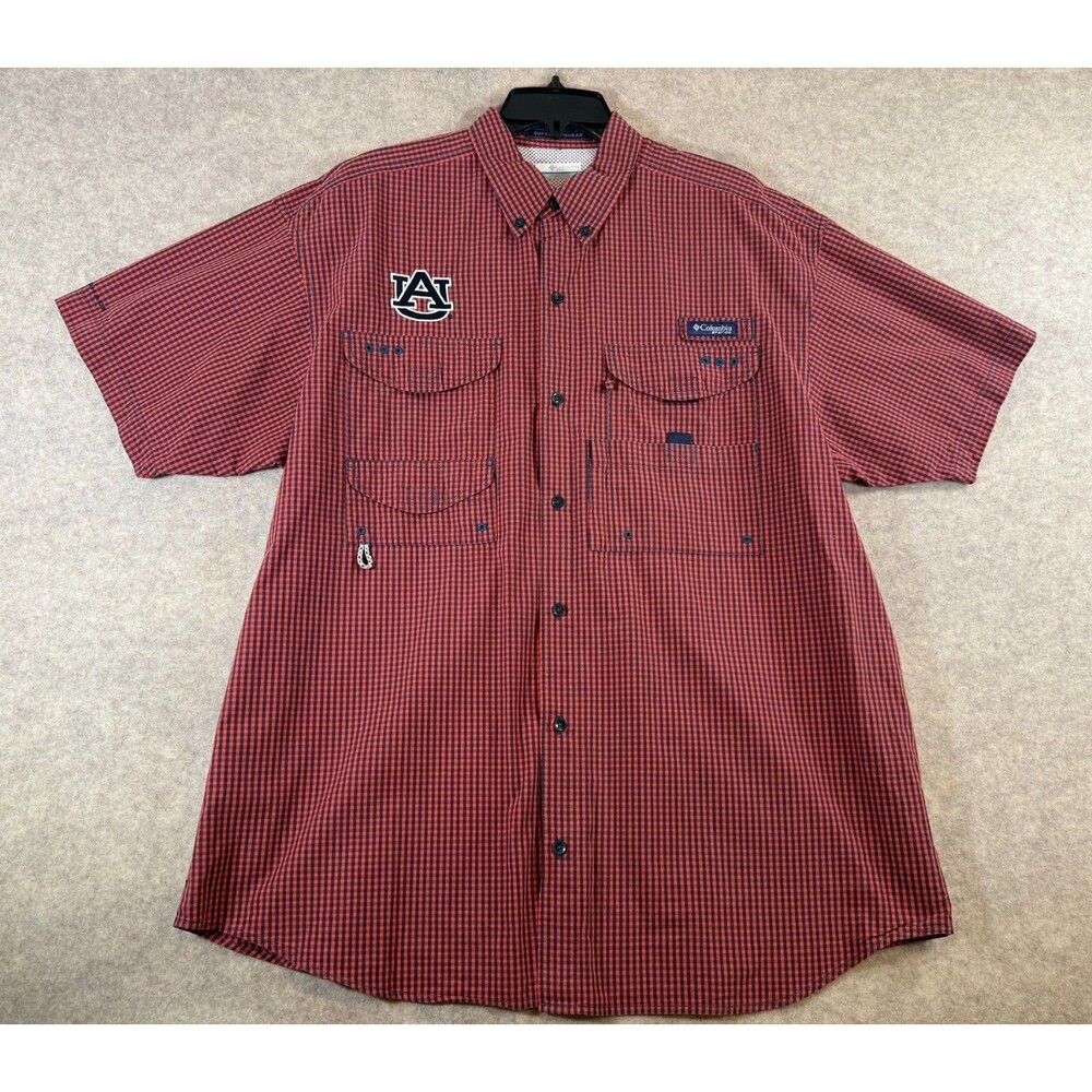 Columbia PFG Auburn Tigers Super Bonehead Fishing Shirt Men’s Large Orange